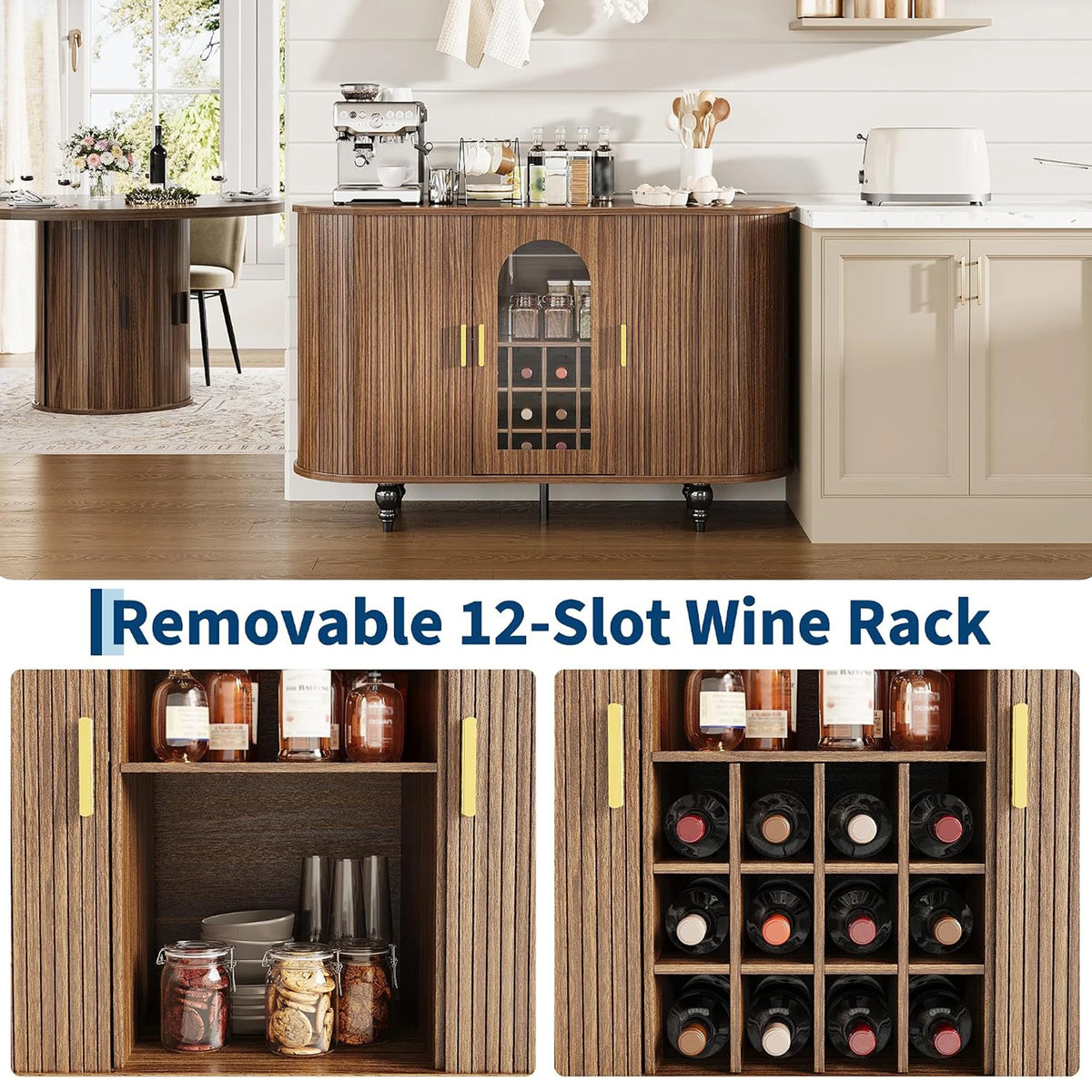 HiMISS Modern Bar Cabinet With Wine Rack And Glass Holder