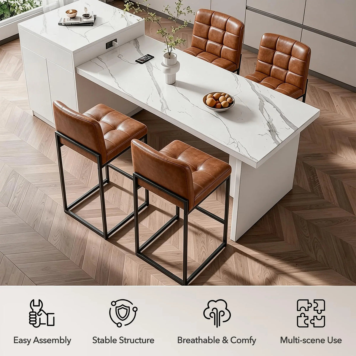 HiMISS Faux Leather Counter Height Bar Stools With Backrests