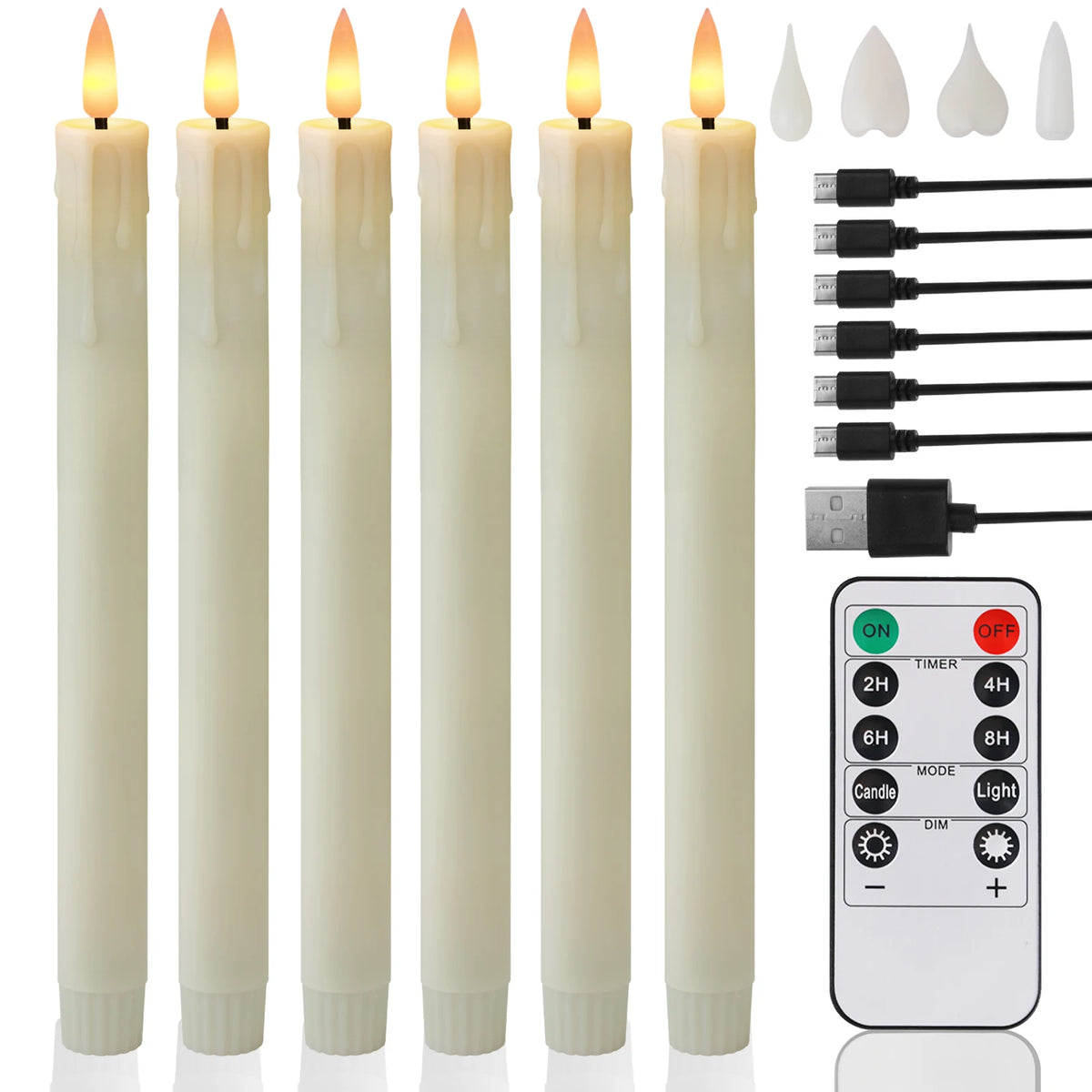 6 Pack Flameless Taper Candles With Remote Realistic Flickering Battery Operated Candlesticks Ivory LED Plastic Candle Safe for Weddings Table Decor Christmas and Halloween