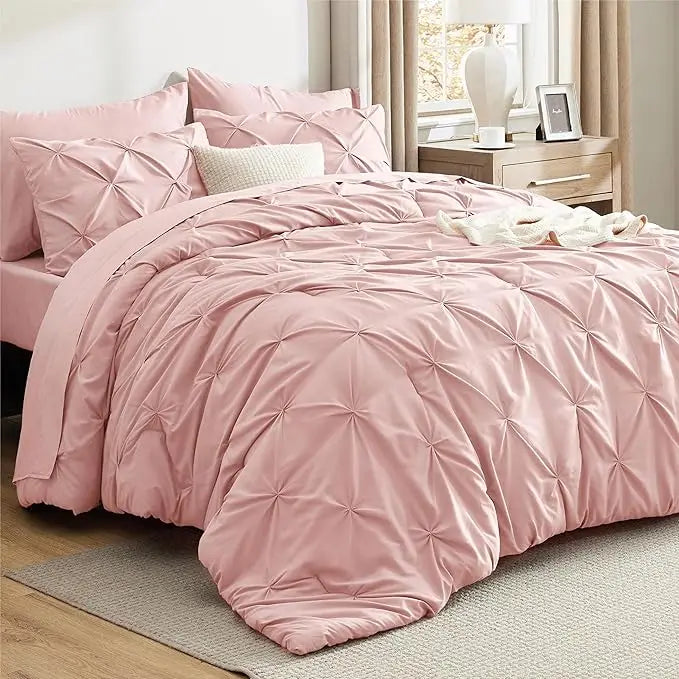 Luxury Pinch Pleat Microfiber Bedding Set With All Season Comforter