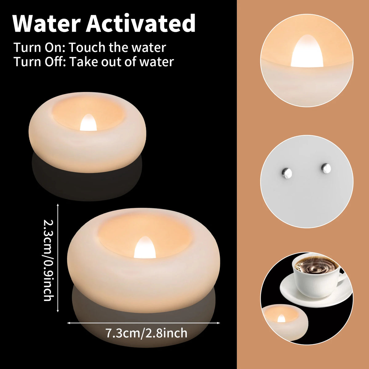 6/24 Pack Waterproof Flameless Floating Candles Bulk LED Tea Lights Water-Activated Flickering for Wedding Centerpieces Vases Parties and Home Decor