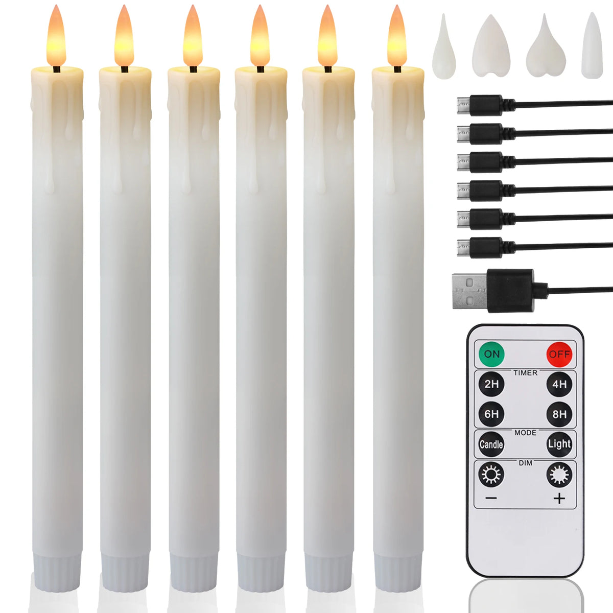 6 Pack Flameless Taper Candles With Remote Realistic Flickering Battery Operated Candlesticks Ivory LED Plastic Candle Safe for Weddings Table Decor Christmas and Halloween