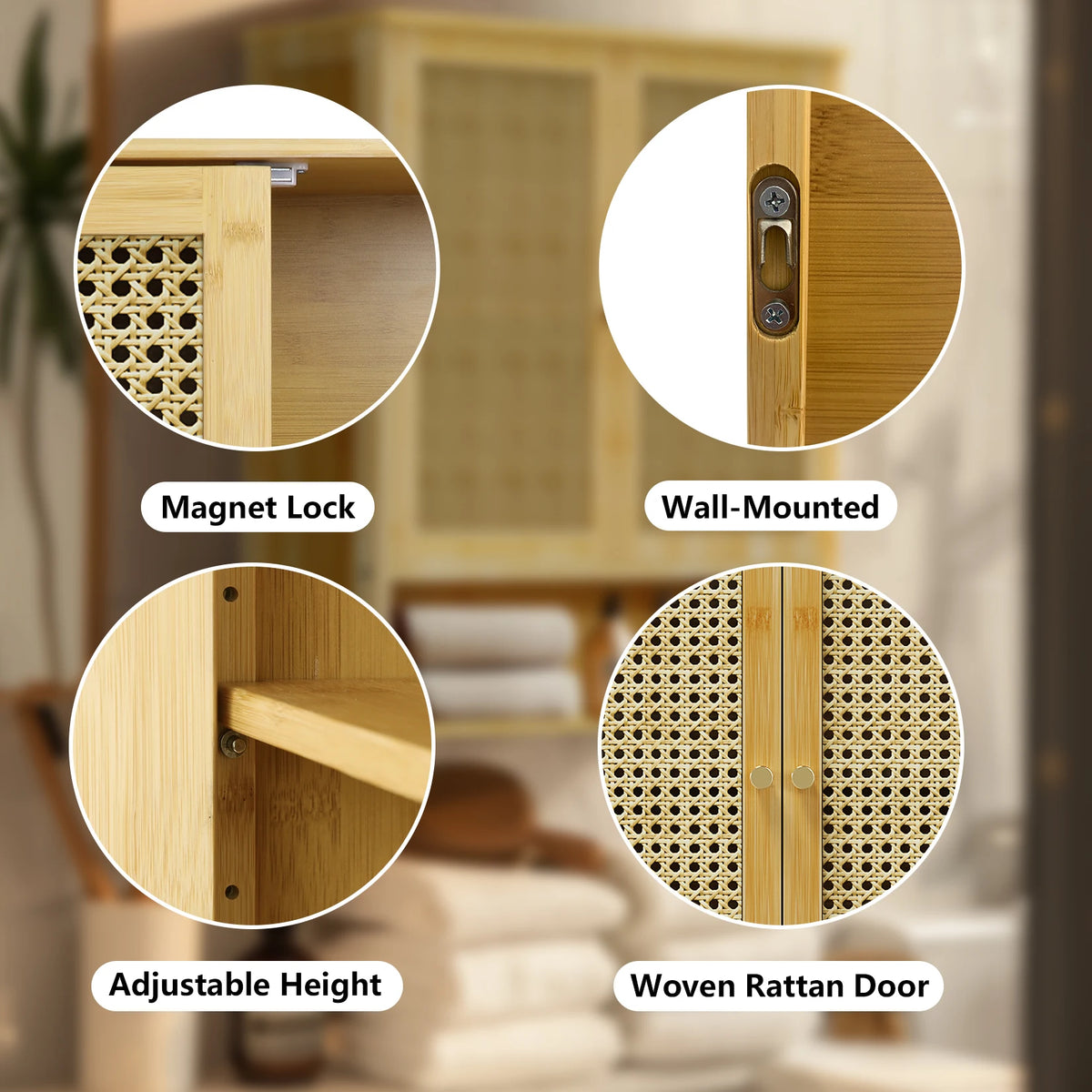 Wisfor Wall Mounted Bamboo Medicine Cabinet With Two Rattan Doors