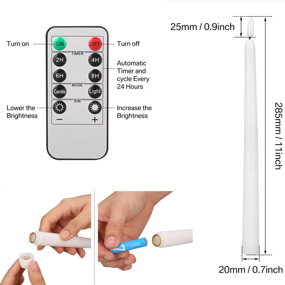 LED Flameless Taper Candles With Flickering Light And Remote Control