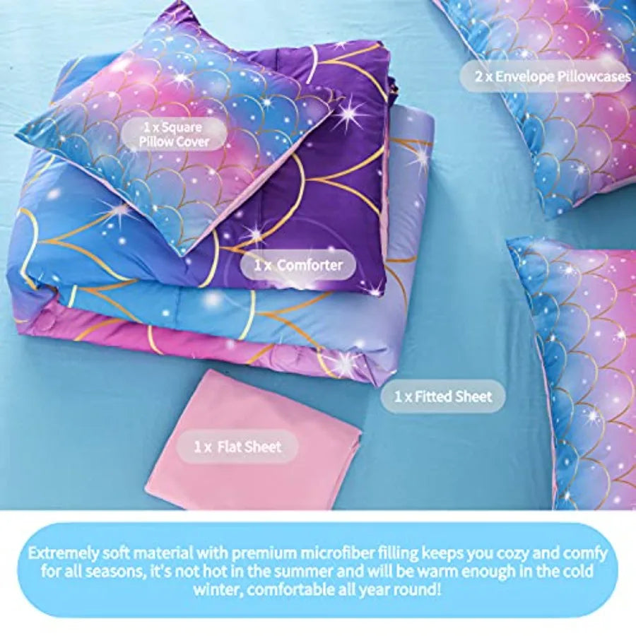 Rainbow Glitter Comforter Bedding Set With Pillow Shams