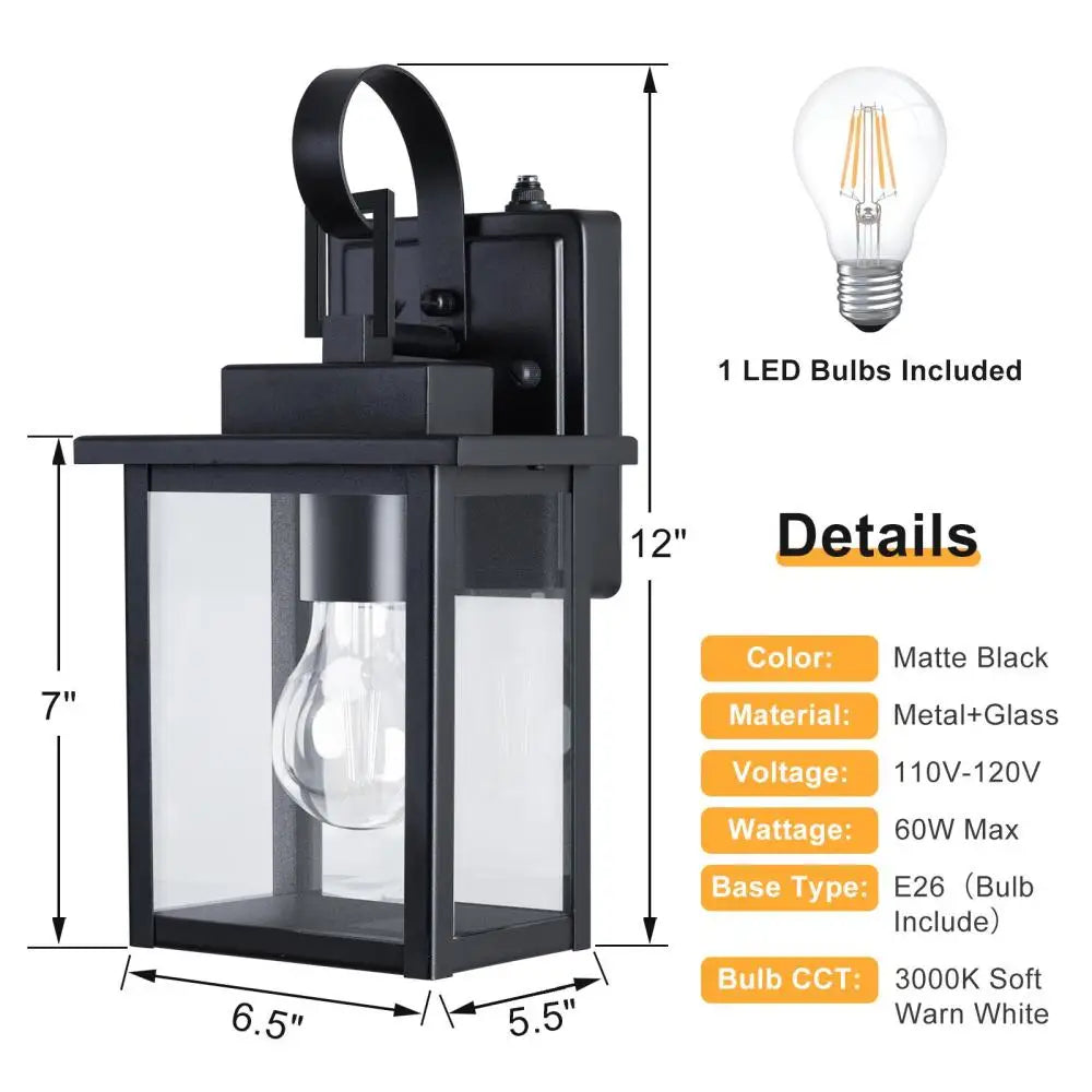 Outdoor Dusk To Dawn LED Wall Light With Tempered Glass