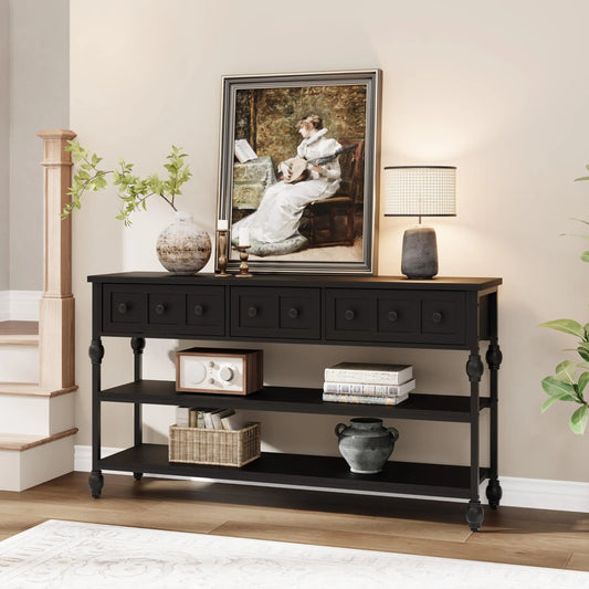 HiMISS Industrial Farmhouse Console Sofa Table With Drawers And Shelves