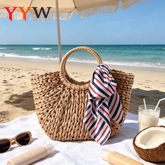 YYW Handmade Woven Straw Beach Bucket Tote Bag For Women