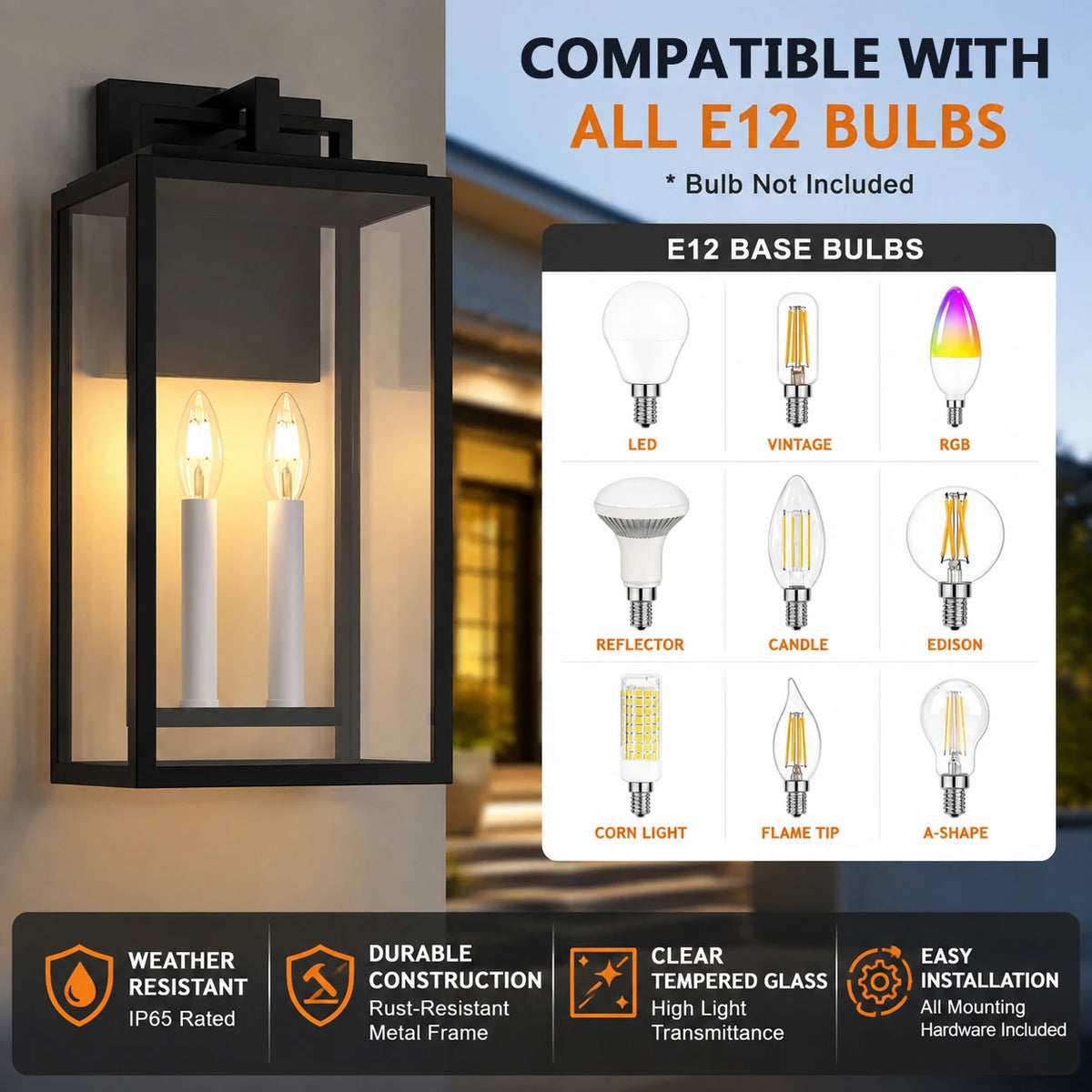 Two Light Dimmable Outdoor Wall Light With Clear Tempered Glass