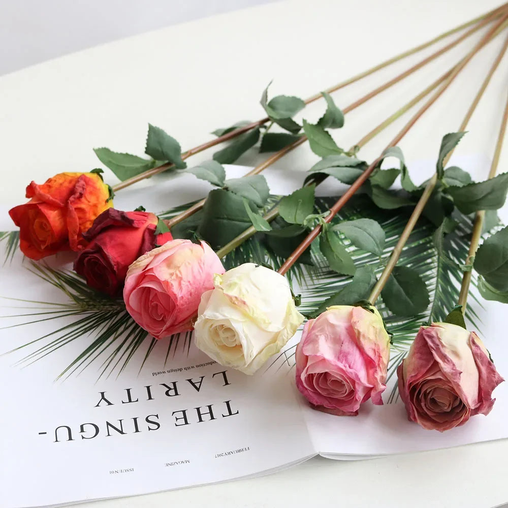 58cm Artificial Burnt Edge Rose Buds Wedding Home Decoration Ornaments Photography Props Decoration Table Baptême