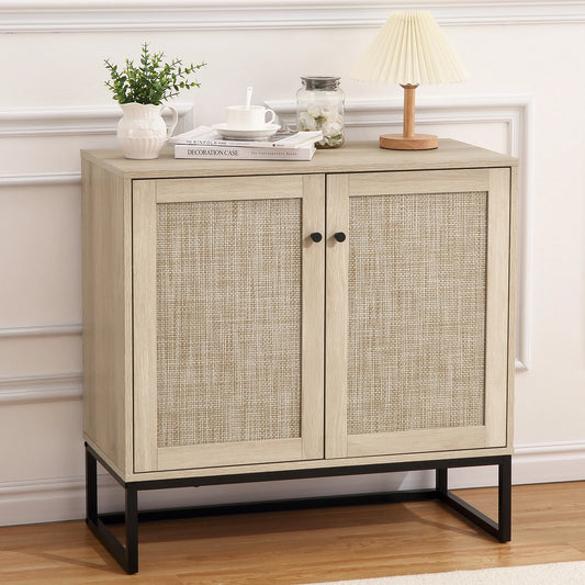 HiMISS Rattan Sideboard Buffet Cabinet With Adjustable Storage Shelves