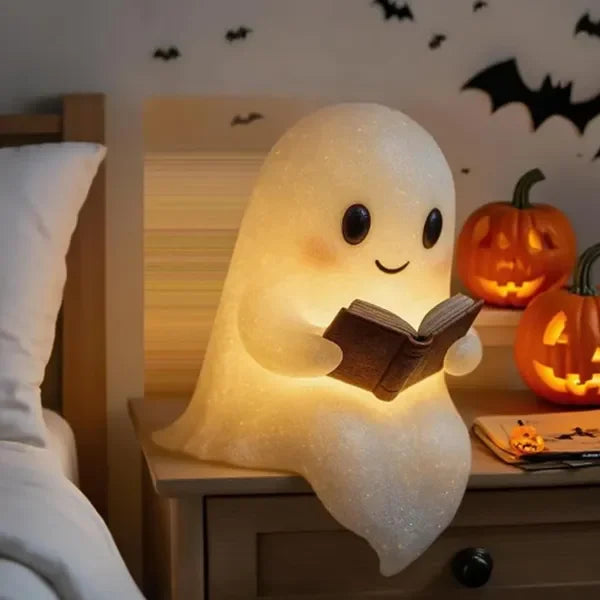 Ghost Reading Book Lamp Halloween Lighted Figurine Home Decor