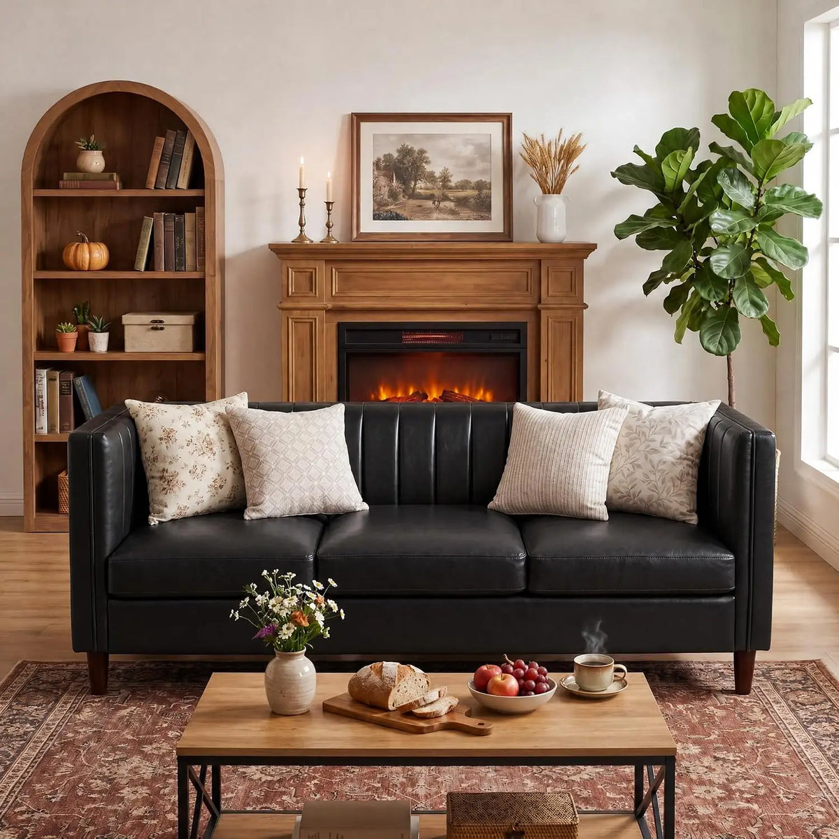 HiMISS Mid Century Modern Faux Leather Three Seat Sofa