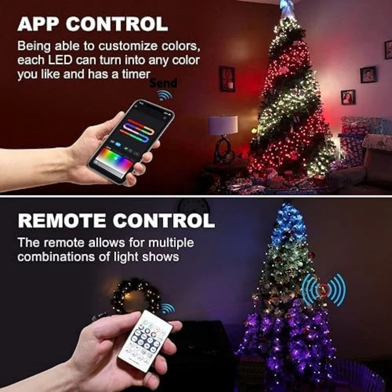 RGB Christmas Tree Waterfall Lights With Star Topper Remote Control
