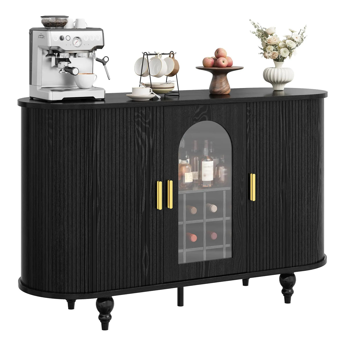 HiMISS Modern Bar Cabinet With Wine Rack And Glass Holder