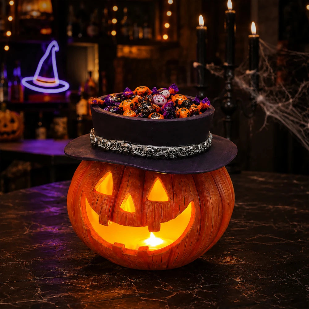 Light Up Halloween Pumpkin Candy Bowl Jack O Lantern Decoration