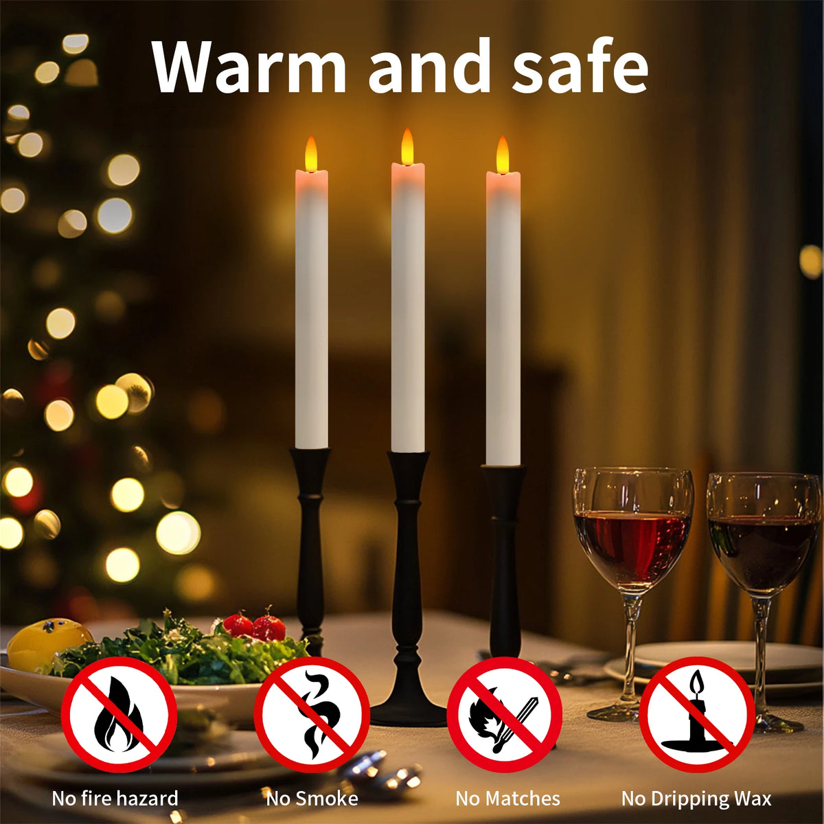 Flameless Taper Candles LED Battery Operated with Remote Timer Ivory LED Candlesticks 3D Flickering Realistic Christmas Wedding Party Home Fireplace Decor 6 Pack