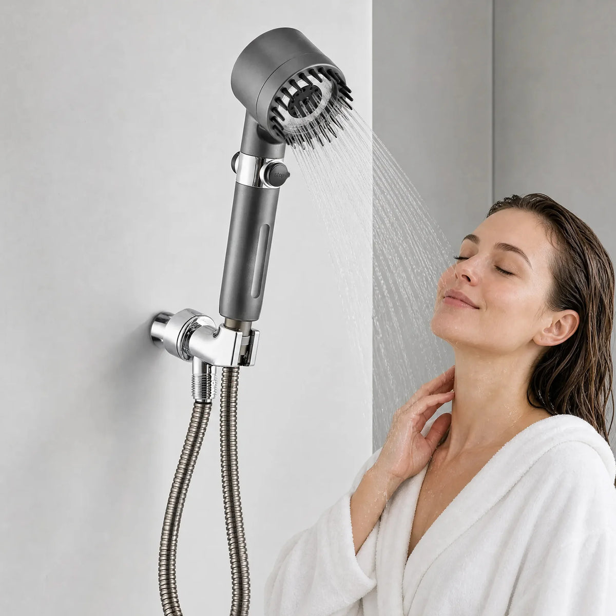4-in-1 Filtered Shower Head with 4 Replacement Filters, High Pressure Water Saving Showerhead with ON/OFF Pause Button, 3 Spray Modes for Bathroom Spa