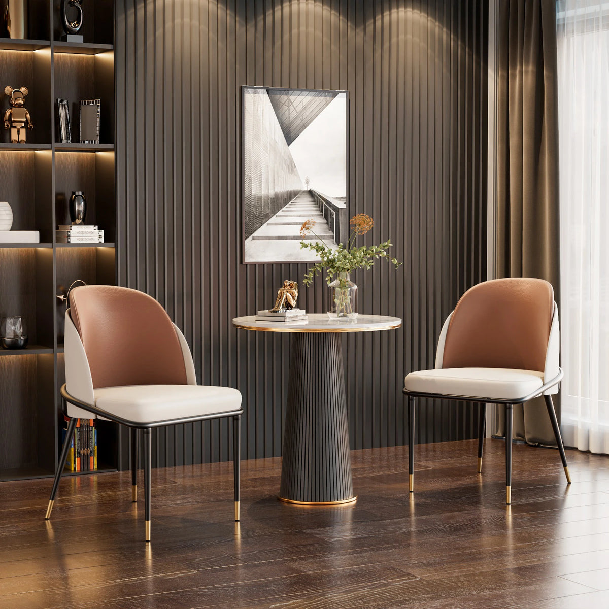 Modern Faux Leather Upholstered Dining Chairs Set of Two