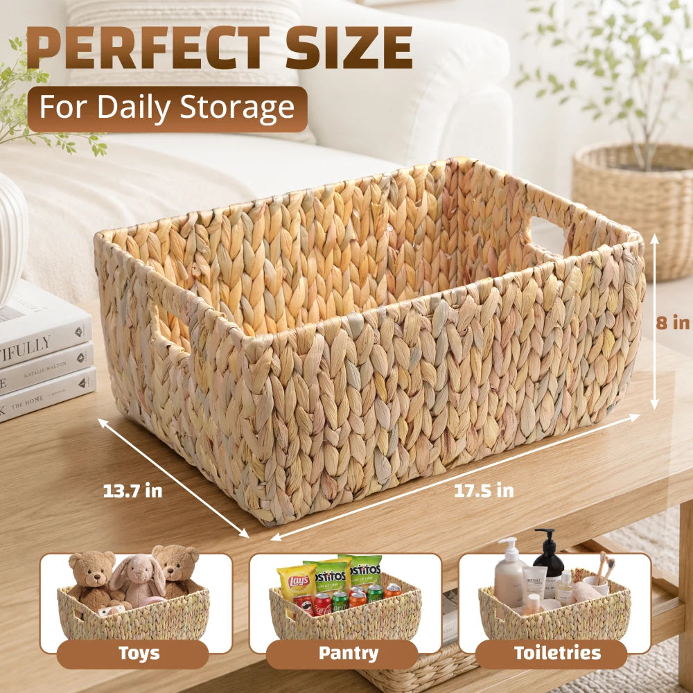 Water Hyacinth Handwoven Storage Basket With Handles