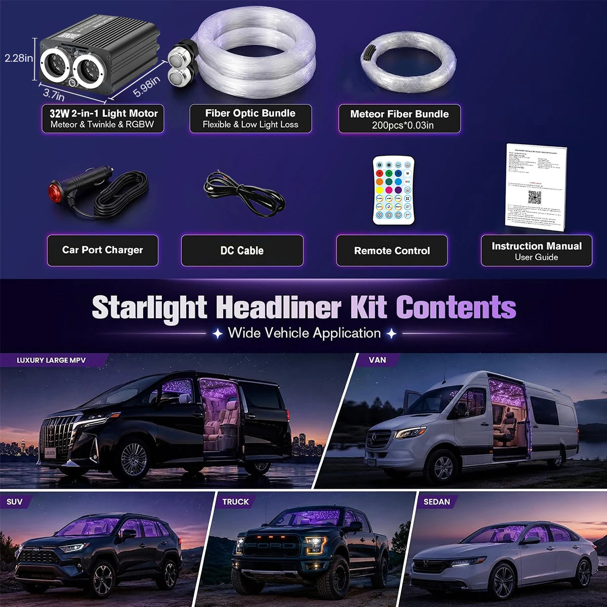 BRIVULGENT Fiber Optic Starlight Headliner Kit With Twinkle Effects
