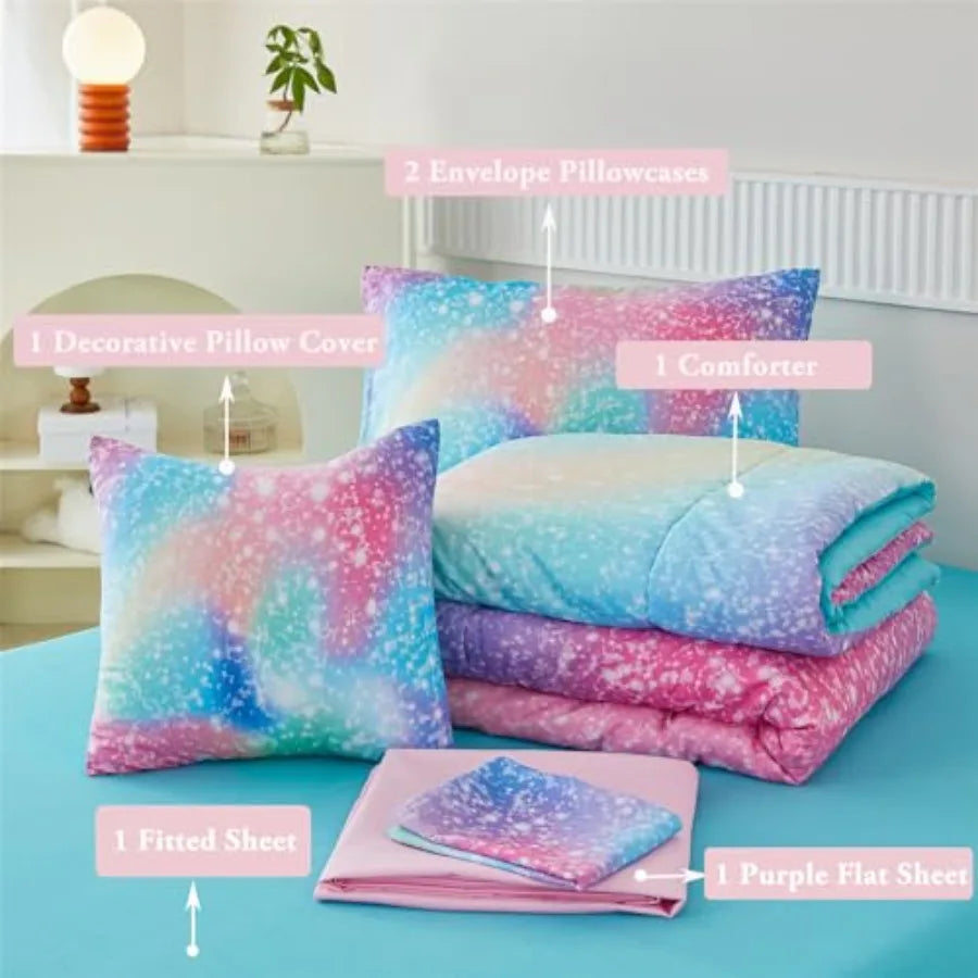 Girls Galaxy Glitter Comforter Set With Coordinated Bedding Accessories