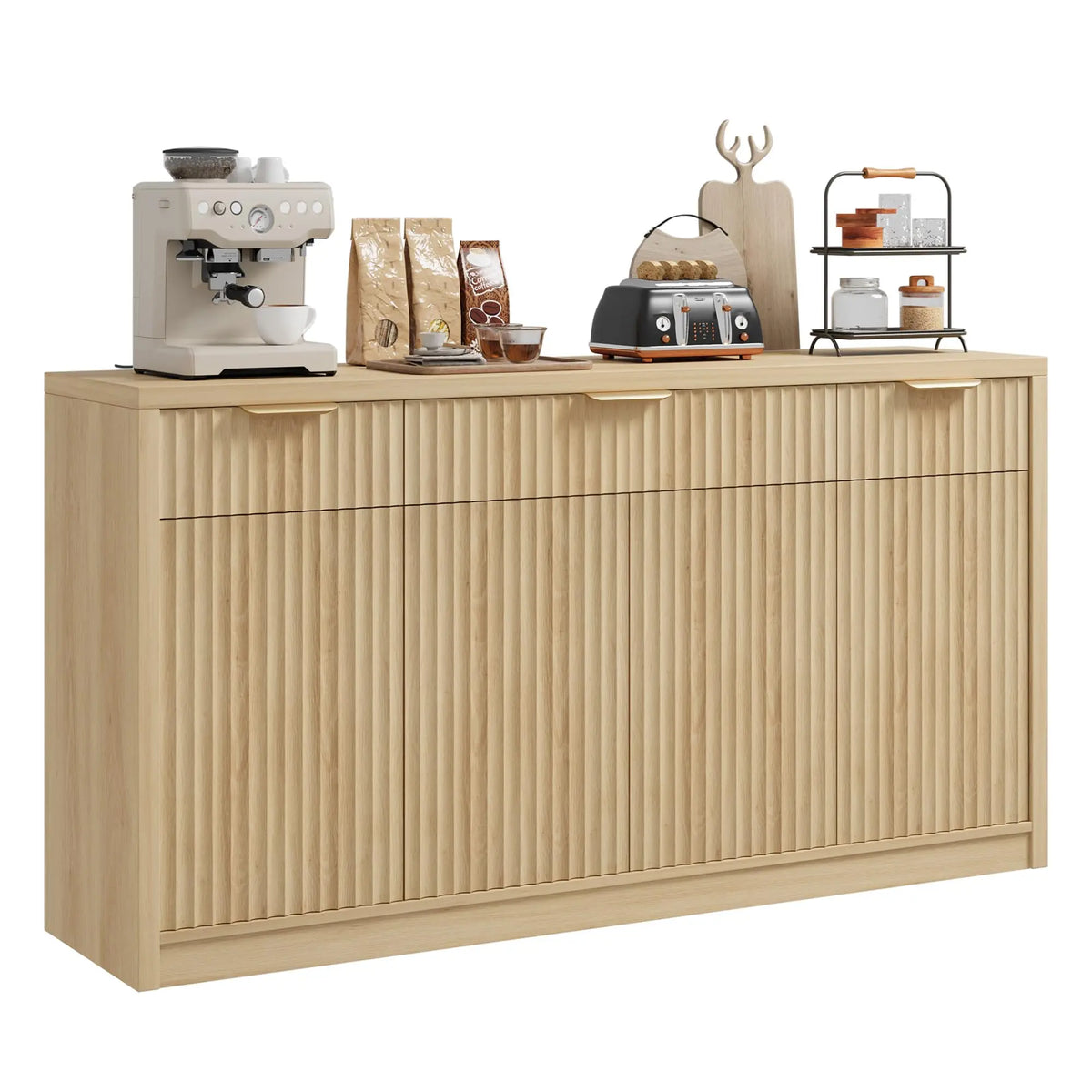 HiMISS Modern Fluted Sideboard Cabinet With Drawers And Adjustable Shelves