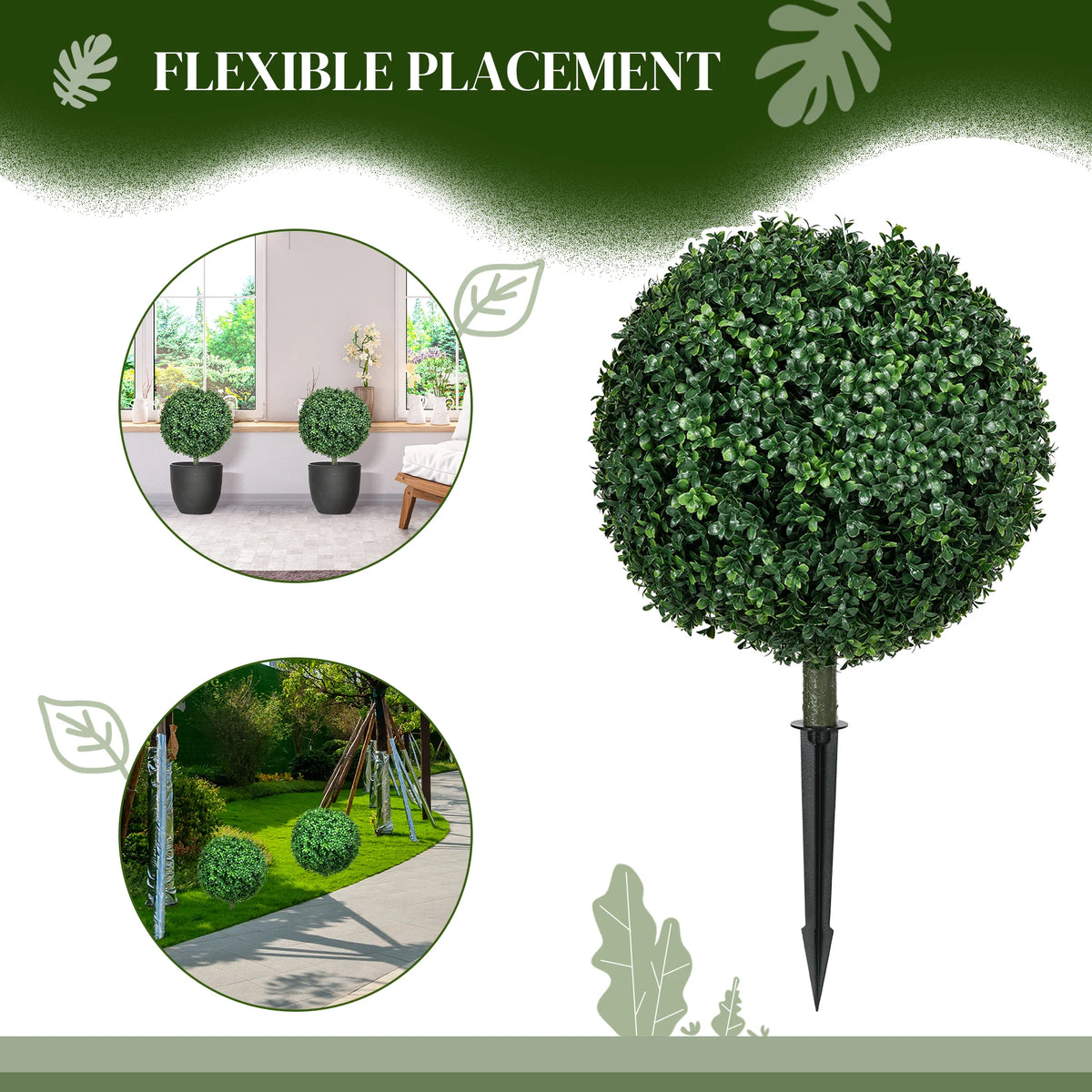 HOMCOM Artificial Boxwood Topiary Balls With Integrated Ground Stakes