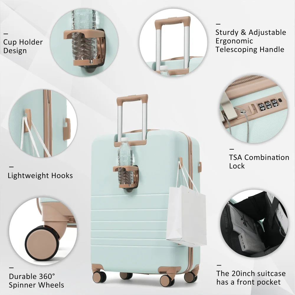 Expandable Carry On Luggage Travel Bag Set With USB Port