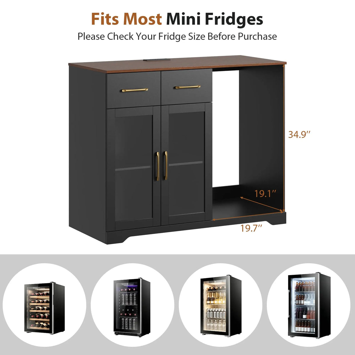 HiMISS Coffee Bar Cabinet With Mini Fridge Space And Storage