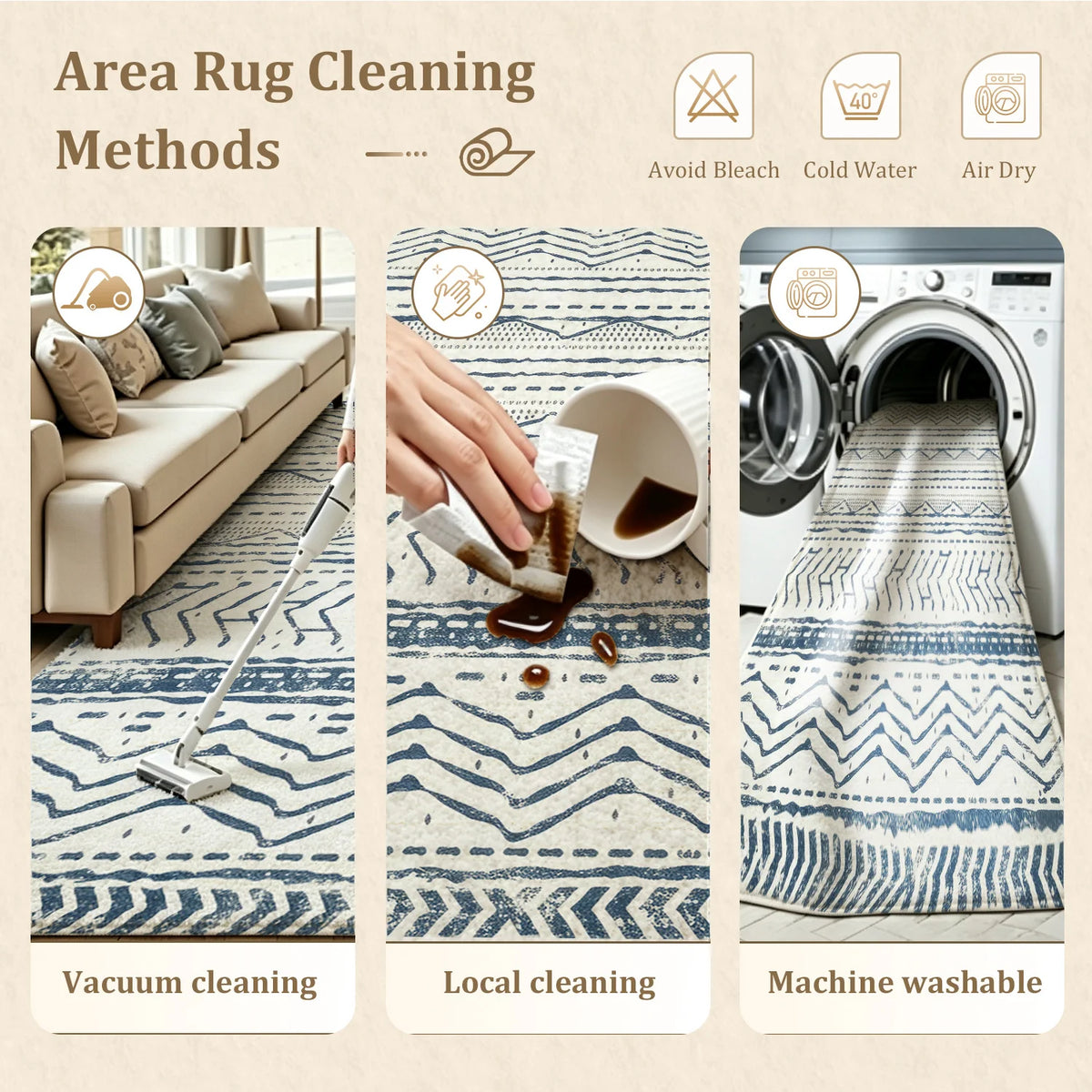 Washable Tribal Geometric Indoor Rug With Non Slip Backing