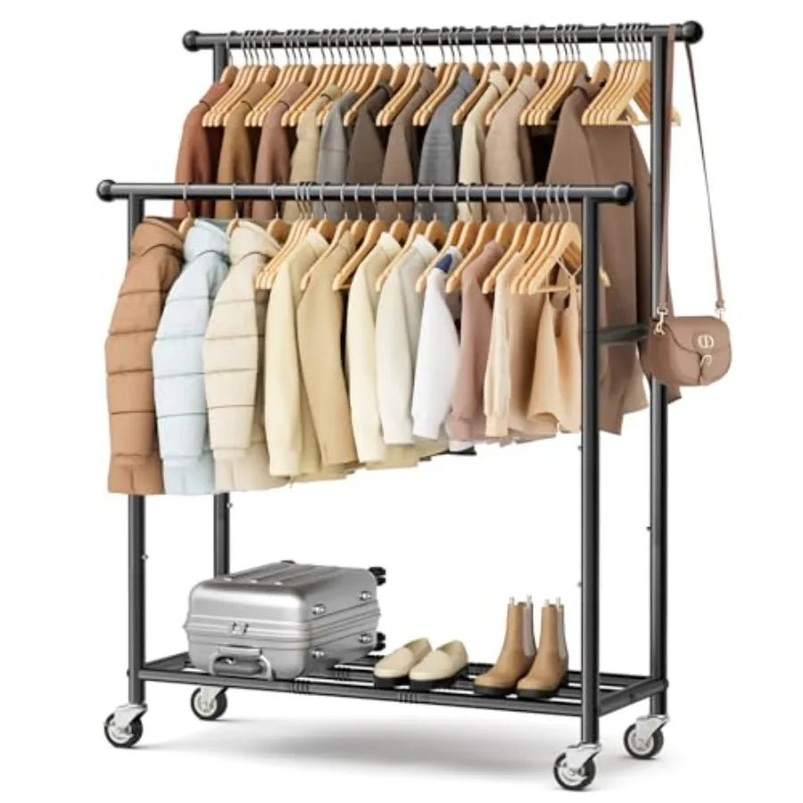 Heavy Duty Double Rod Garment Rack Portable Clothing Organizer