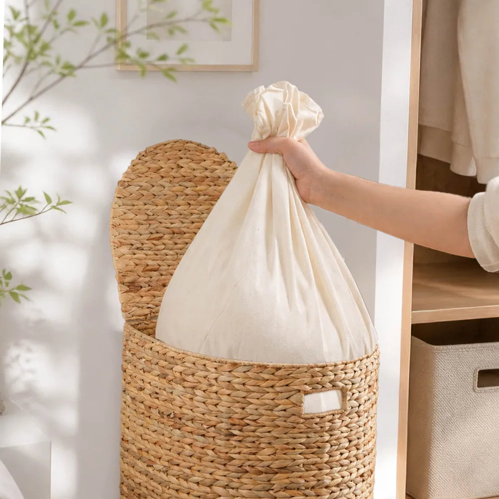 Water Hyacinth Woven Oval Laundry Hamper Storage Basket