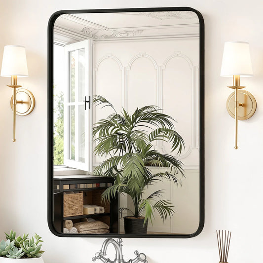 MCQ Modern Rounded Rectangle Vanity Wall Mirror With Metal Frame