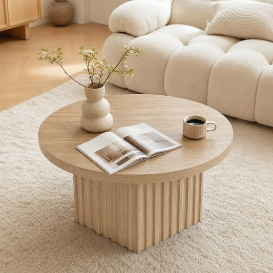 HiMISS Modern Fluted Wood Pedestal Coffee Table for Living Rooms