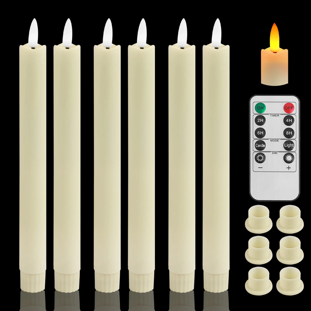 Flameless Taper Candles LED Battery Operated with Remote Timer Ivory LED Candlesticks 3D Flickering Realistic Christmas Wedding Party Home Fireplace Decor 6 Pack