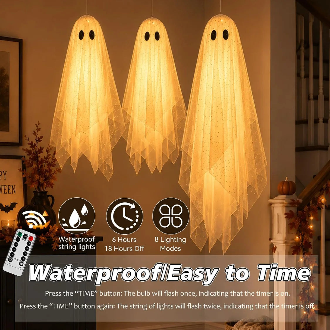 Lighted Hanging Ghost Decorations for Indoor Outdoor Halloween