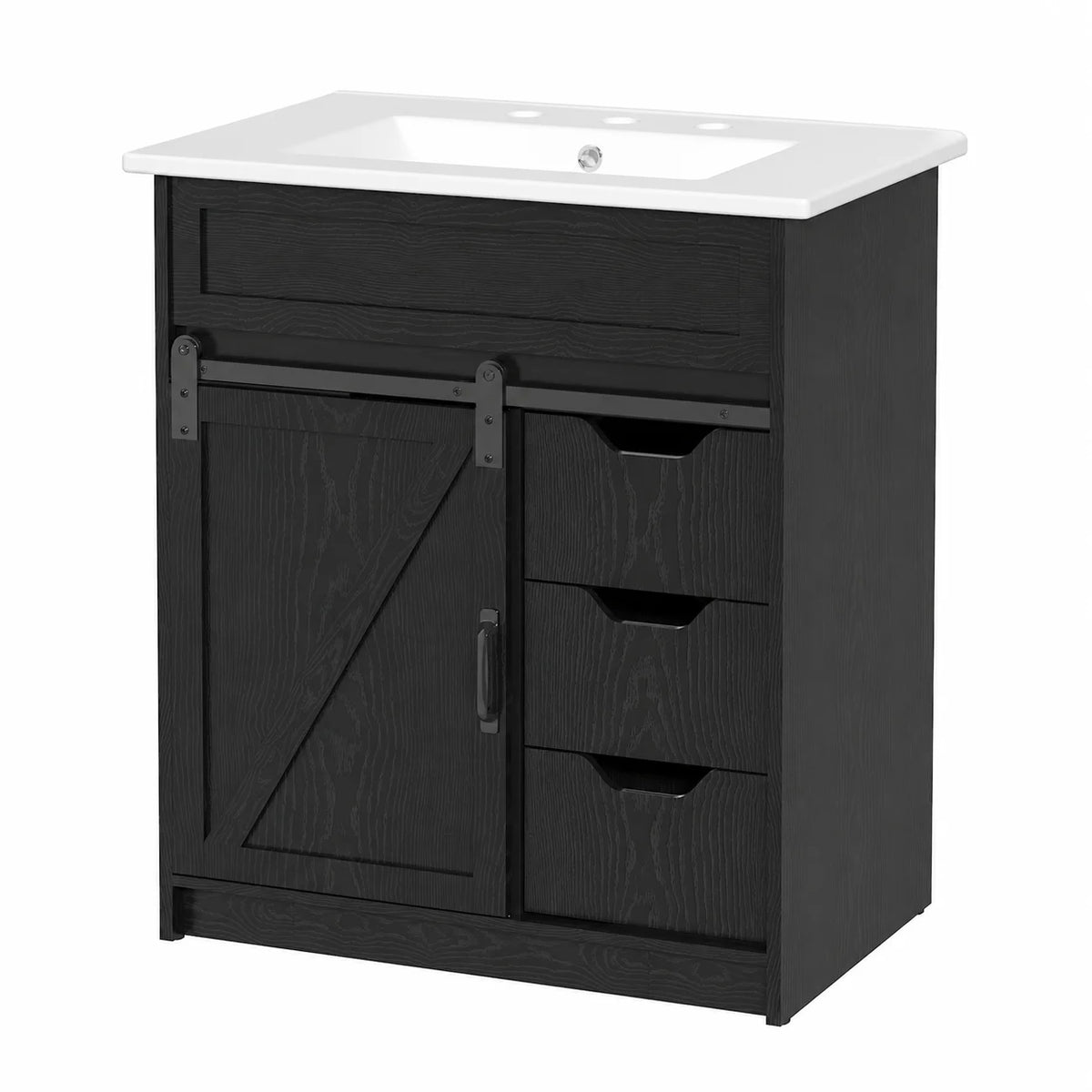 EVOKEDEN Farmhouse Bathroom Vanity With Sink And Barn Door Storage