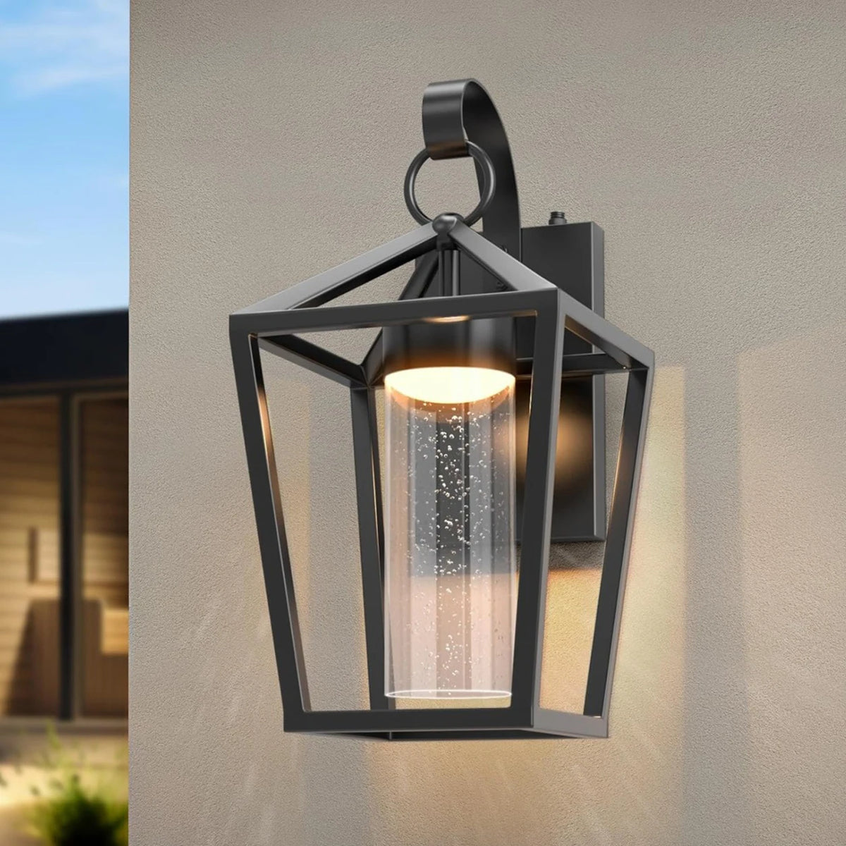 Dimmable Outdoor LED Sconce With Seeded Glass Dusk To Dawn
