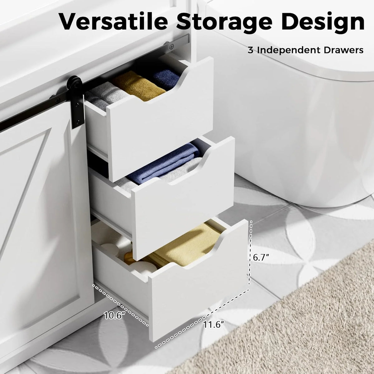 EVOKEDEN Farmhouse Bathroom Vanity With Sink And Barn Door Storage