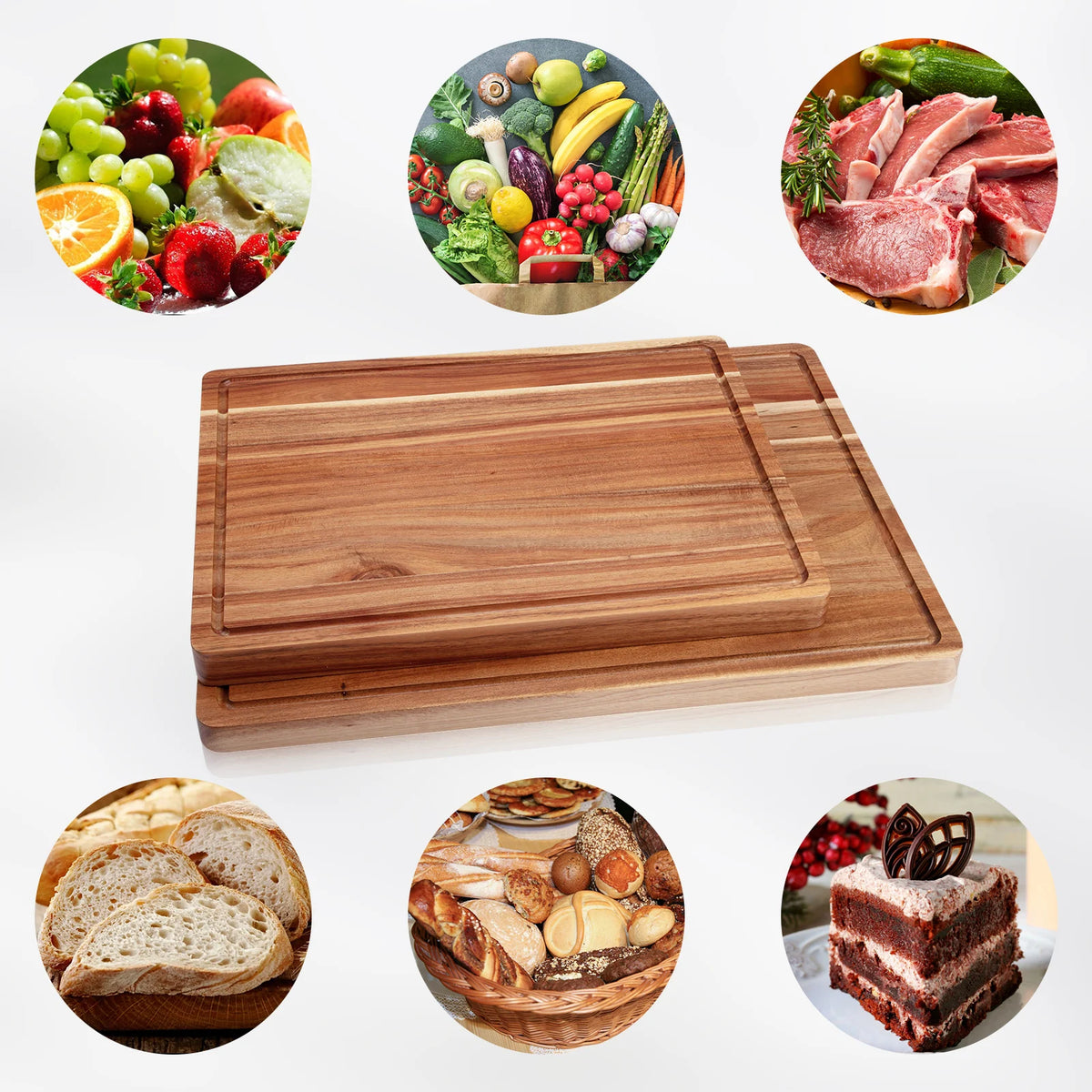 Acacia Wood Cutting Board for Kitchen- Large Wooden Chopping Board with Deep Juice Grooves and Handles for Meat Vegetables