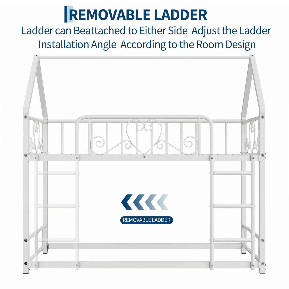 HiMISS House Style Metal Bunk Bed With Ladder And Guardrails