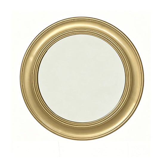 Vintage Round Metal Wall Mirror With Brushed Gold Decorative Frame