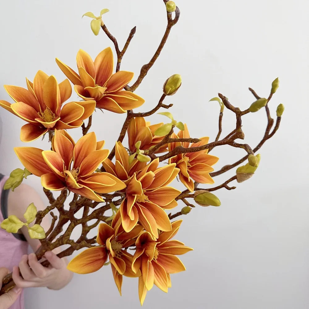 70cm Magnolia Artificial Flower Touch Feeling Faux Gradient Lotus Flower Branch Living Room Decoration Wedding