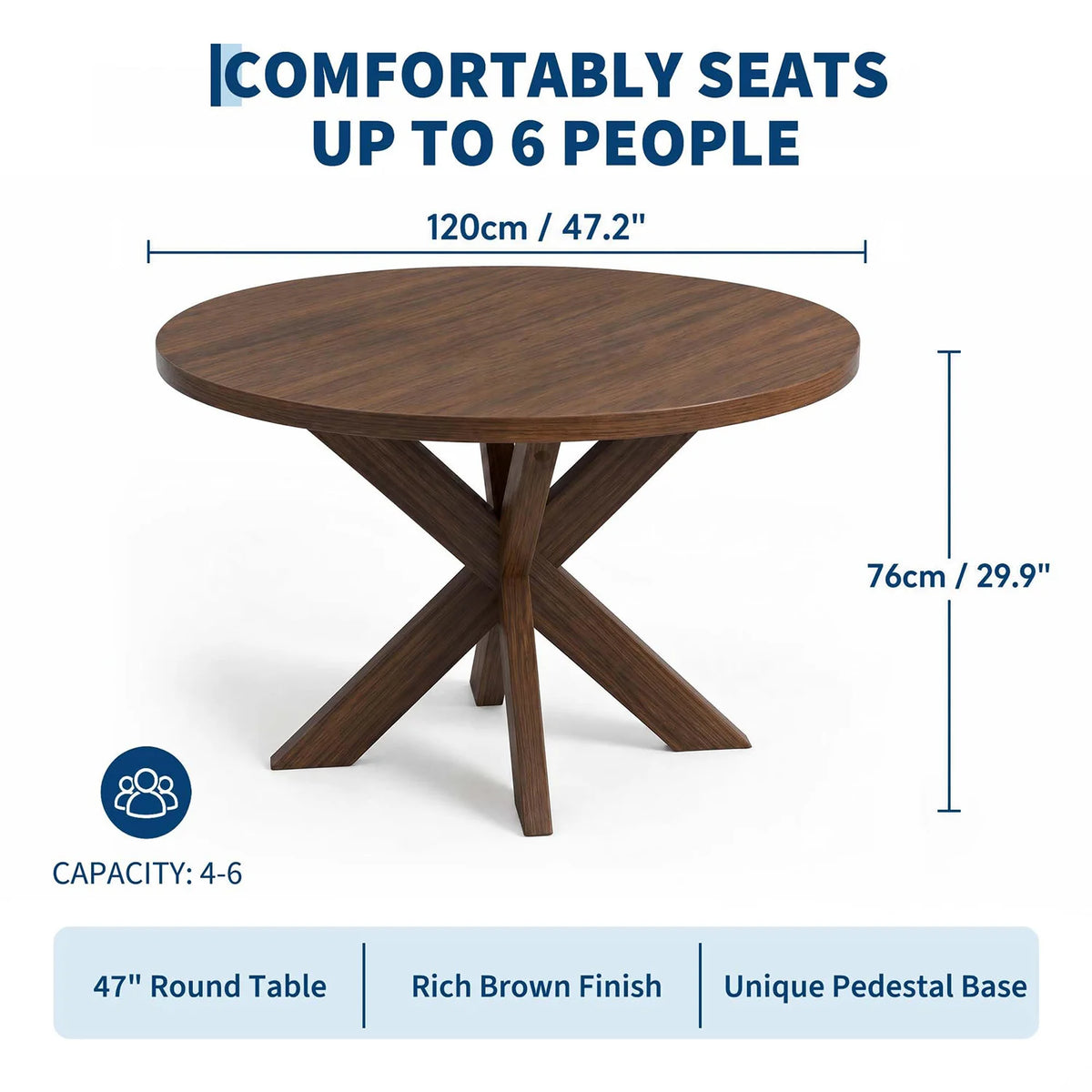 HiMISS Farmhouse Round Dining Table With X Pedestal Base