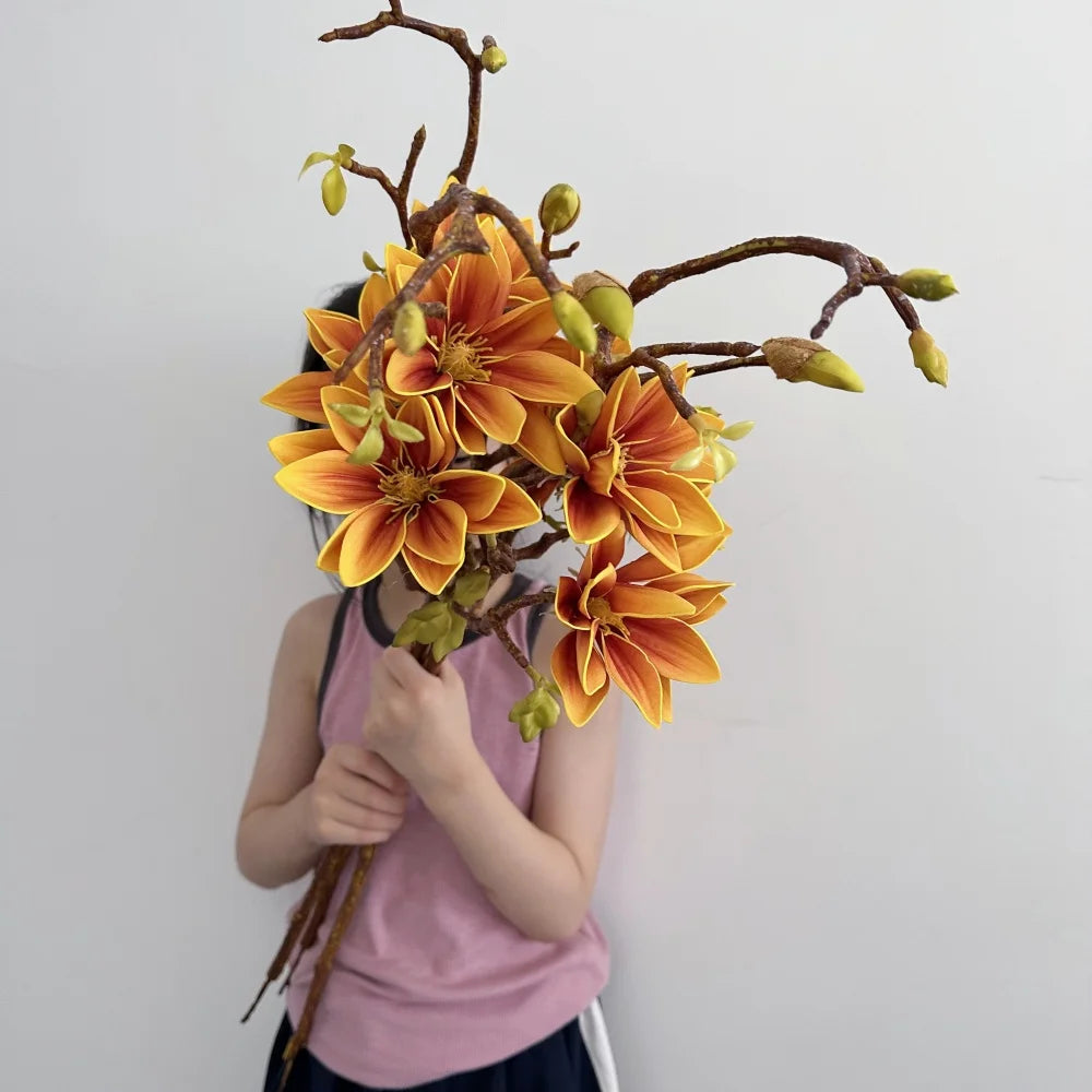 70cm Magnolia Artificial Flower Touch Feeling Faux Gradient Lotus Flower Branch Living Room Decoration Wedding