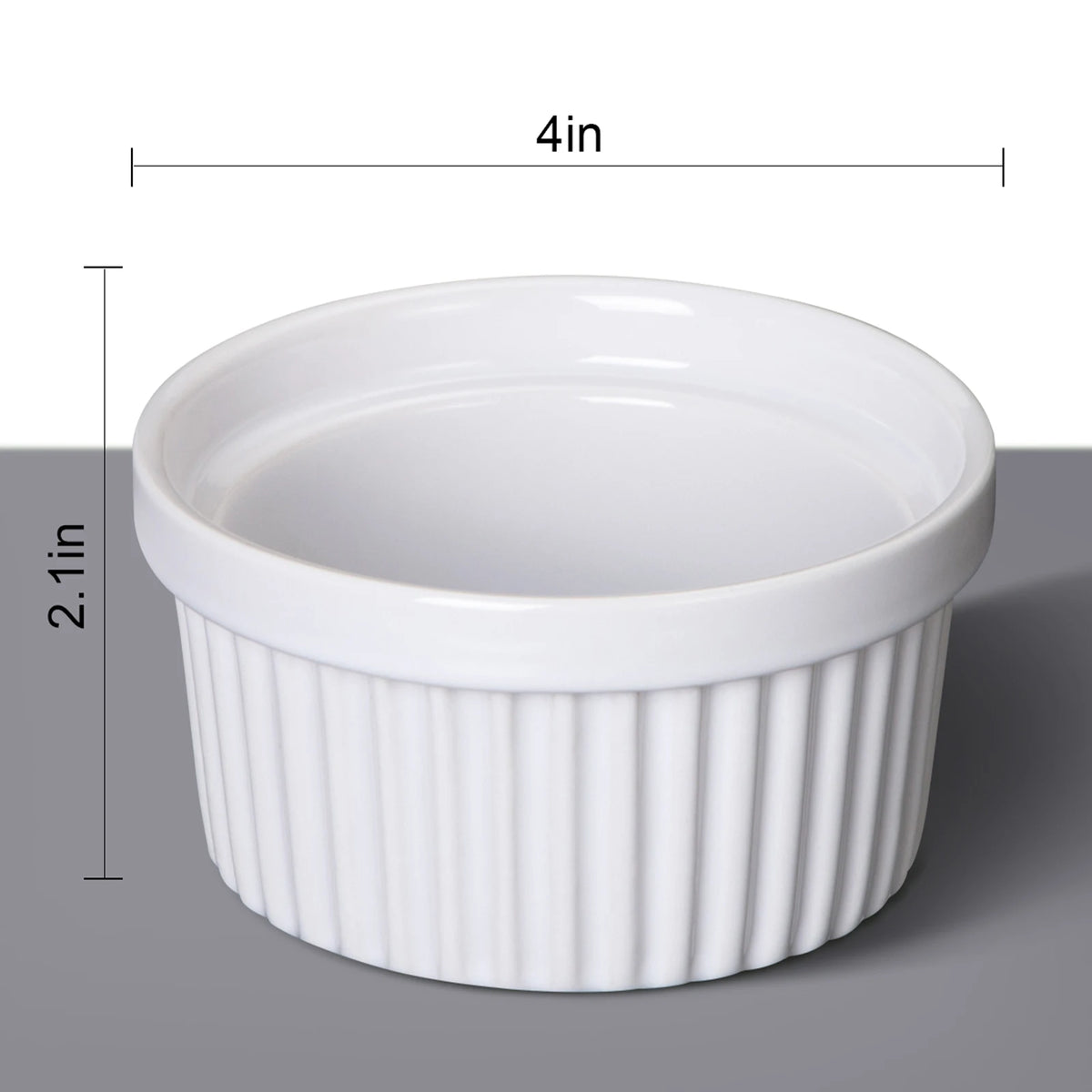 8pcs 4 Inch White Ceramic Ramekin Bowls Set, Oven Microwave Freezer Dishwasher Safe Porcelain Ramekins for Crème Brûlée Pudding Dessert Souffle