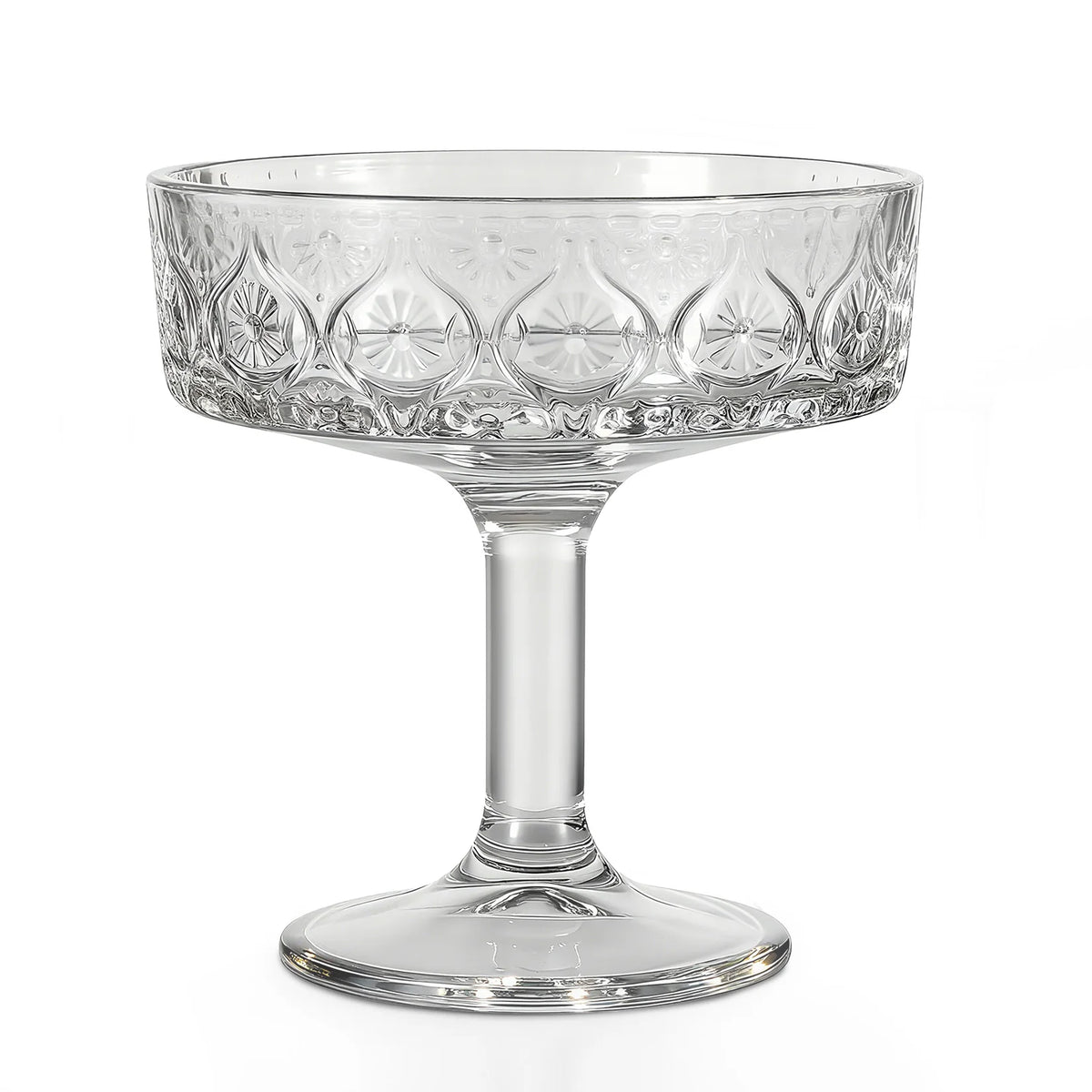 12 PCS Embossed Coupe Glasses, 5.4oz Lead-Free Crystal Cocktail Glasses for Martini Whiskey Dessert Embossed Coupe Glasses