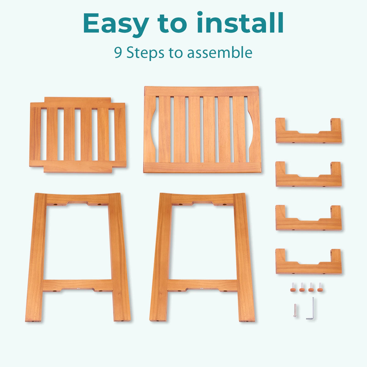 MCQ Wooden Shower Chair With Storage Shelf And Support Handles