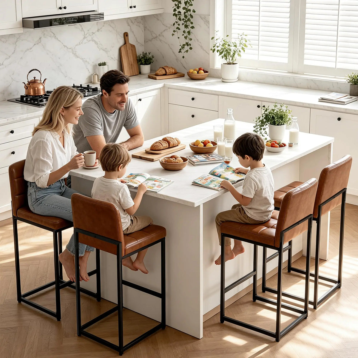 HiMISS Faux Leather Counter Height Bar Stools With Backrests